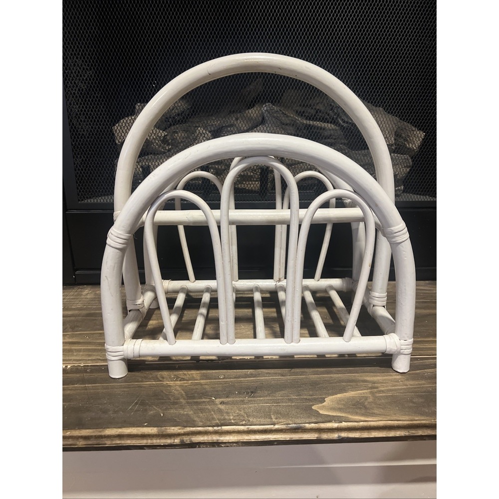 MCM Bentwood Rattan Bamboo Magazine Rack Caddy Vintage Boho Chic Album Holder